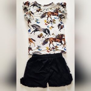 Posh Peanut Claire Horse Flutter Sleeve Tee & Varsity Shorts Set Size 2T Bamboo